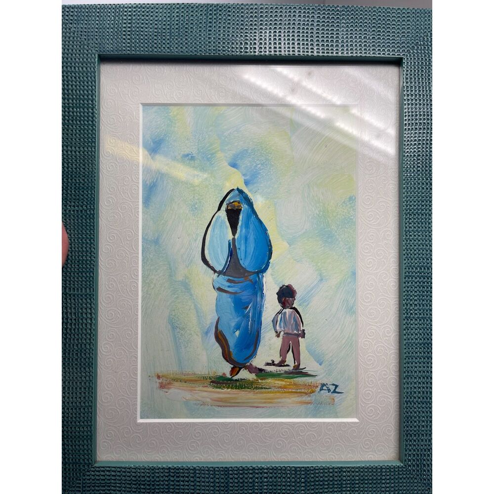 Mother & Son Traditional Garb Original Art ~ Desert Scene ~ Framed ~Signed AZ - Picture 2 of 8